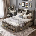 Whisen King Size Platform Bed with Storage Headboard and 8 Drawers