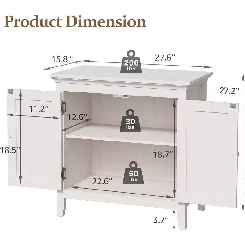 Credenza a 2 ante Marrone/Bianco con Ante in Rattan, Ripiano Regolabile