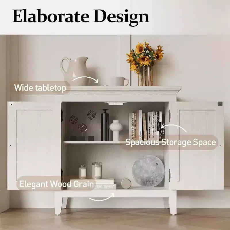 Credenza a 2 ante Marrone/Bianco con Ante in Rattan, Ripiano Regolabile