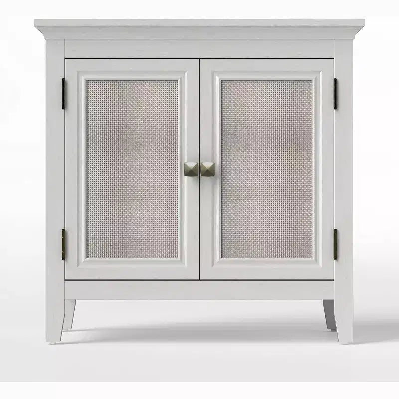 Credenza a 2 ante Marrone/Bianco con Ante in Rattan, Ripiano Regolabile