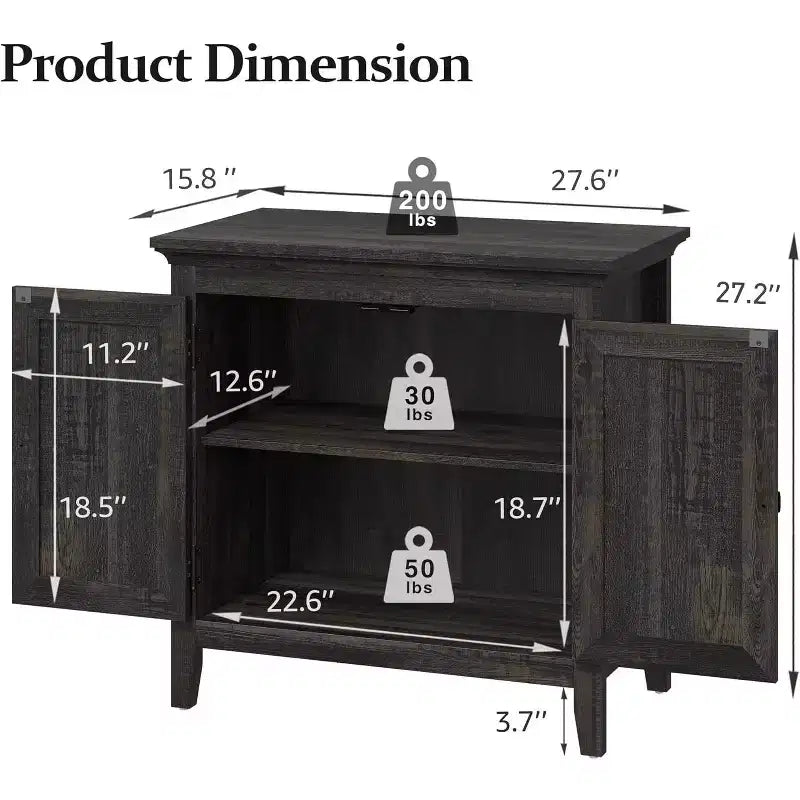 Credenza a 2 ante Marrone/Bianco con Ante in Rattan, Ripiano Regolabile