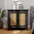 Credenza a 2 ante Marrone/Bianco con Ante in Rattan, Ripiano Regolabile