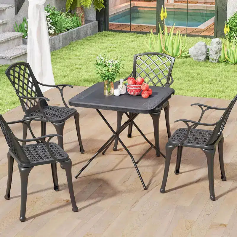 Tavolo pieghevole quadrato nero, effetto rattan, per 4 persone