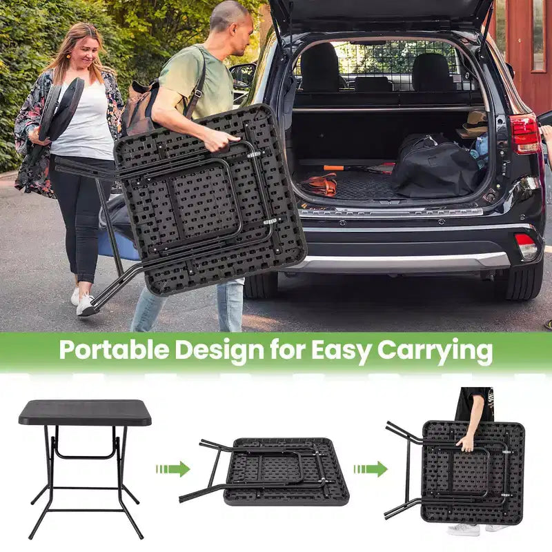 Tavolo pieghevole quadrato nero, effetto rattan, per 4 persone