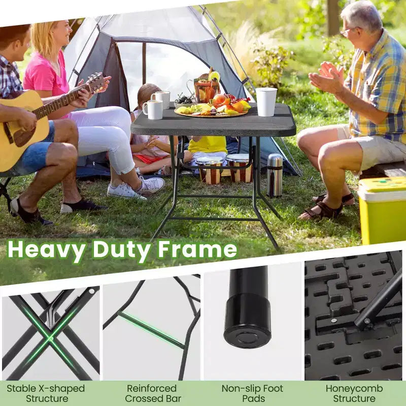 Tavolo pieghevole quadrato nero, effetto rattan, per 4 persone