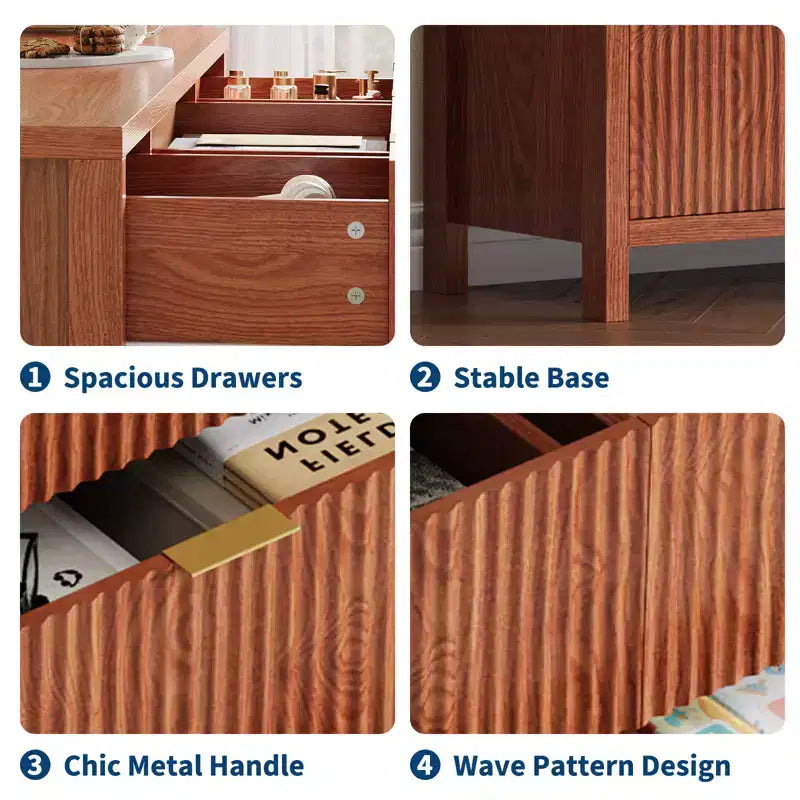 Comò a 9 cassetti in rovere/noce – Cassettone in legno scanalato, singolo