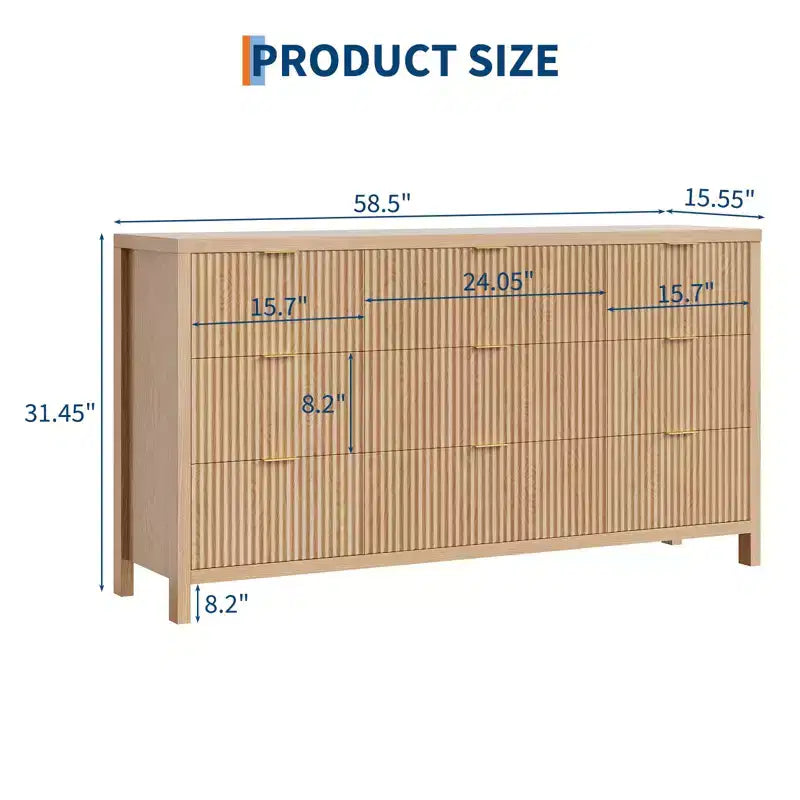 Comò a 9 cassetti in rovere/noce – Cassettone in legno scanalato, singolo