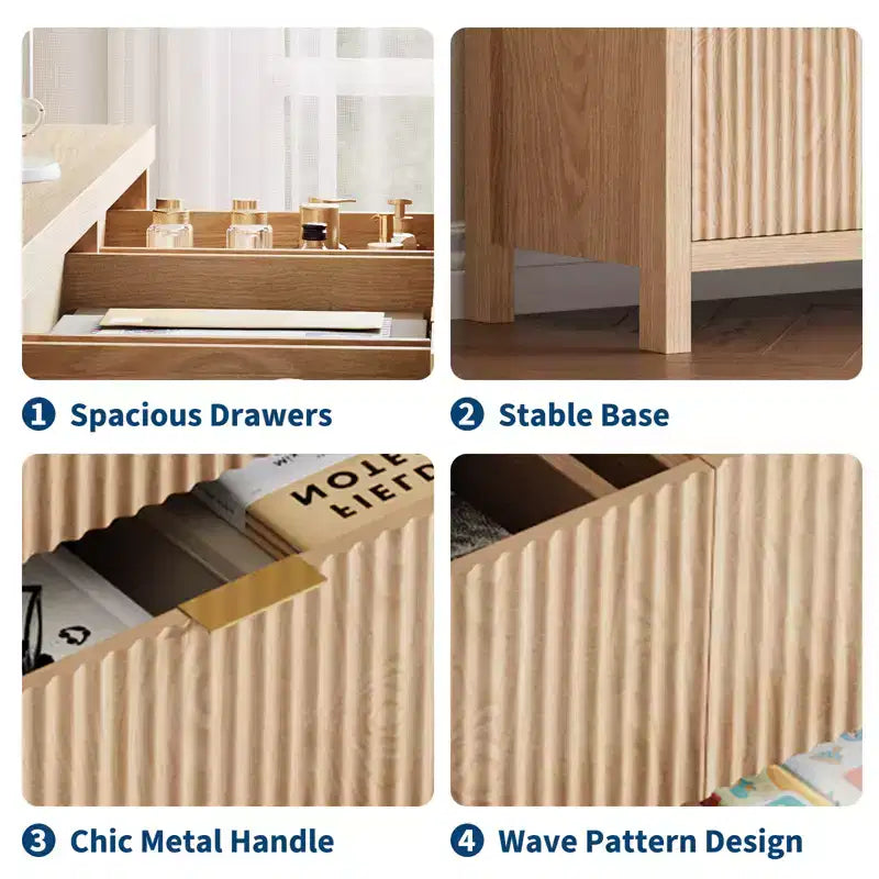 Comò a 9 cassetti in rovere/noce – Cassettone in legno scanalato, singolo