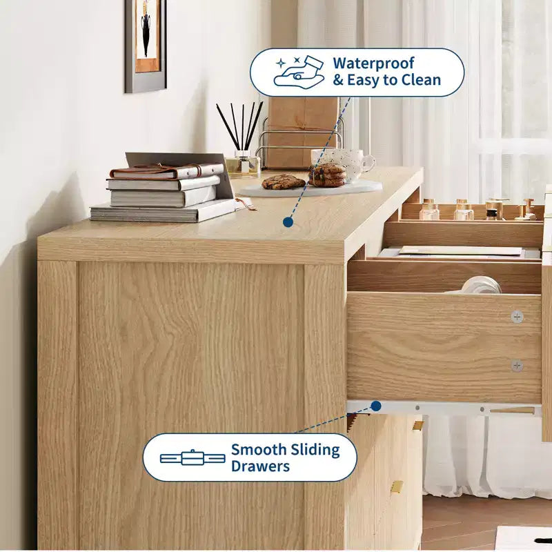 Comò a 9 cassetti in rovere/noce – Cassettone in legno scanalato, singolo