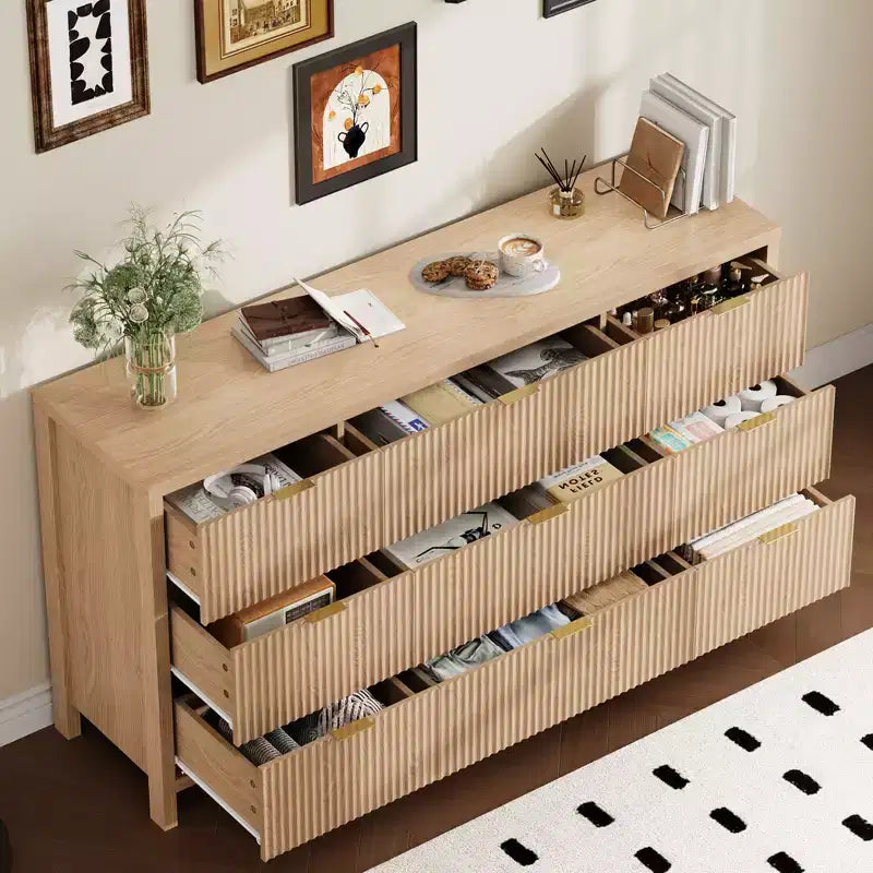 Comò a 9 cassetti in rovere/noce – Cassettone in legno scanalato, singolo