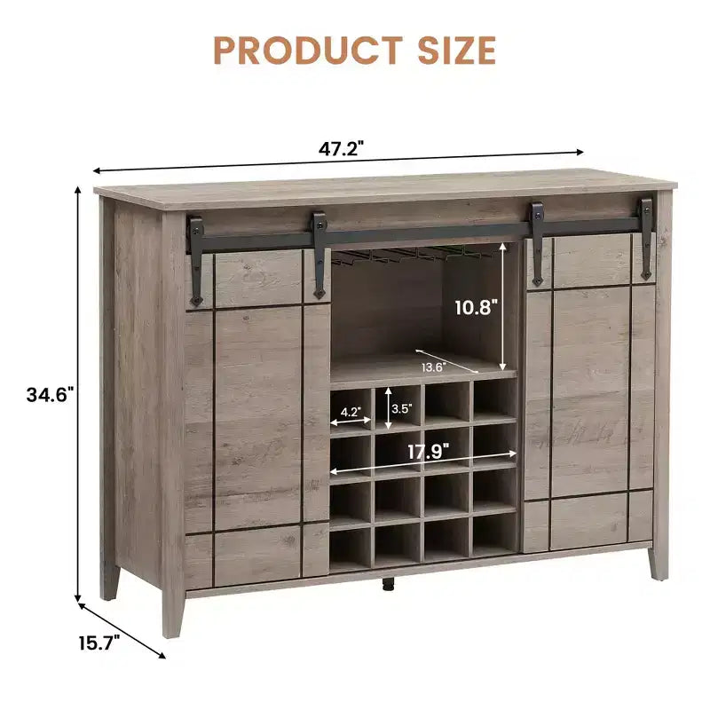 Mobile Bar con Ante Scorrevoli Stile Fienile, 2 Ante, Rovere Rustico Scuro / Rovere Rustico Chiaro / Bianco, Contiene 16 Bottiglie di Vino