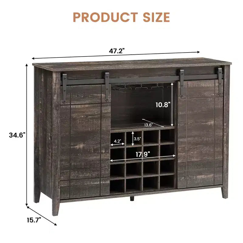Mobile Bar con Ante Scorrevoli Stile Fienile, 2 Ante, Rovere Rustico Scuro / Rovere Rustico Chiaro / Bianco, Contiene 16 Bottiglie di Vino