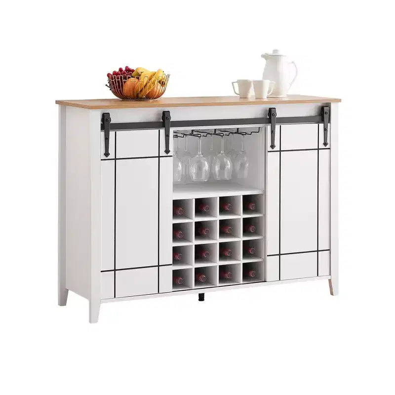 Mobile Bar con Ante Scorrevoli Stile Fienile, 2 Ante, Rovere Rustico Scuro / Rovere Rustico Chiaro / Bianco, Contiene 16 Bottiglie di Vino