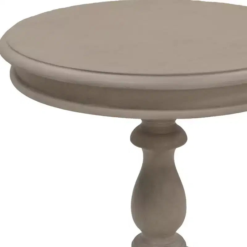 Tavolino d'appoggio rotondo grigio con piedistallo, stile rustico, singolo