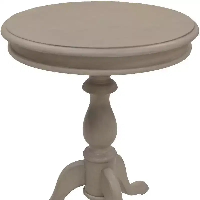 Tavolino d'appoggio rotondo grigio con piedistallo, stile rustico, singolo