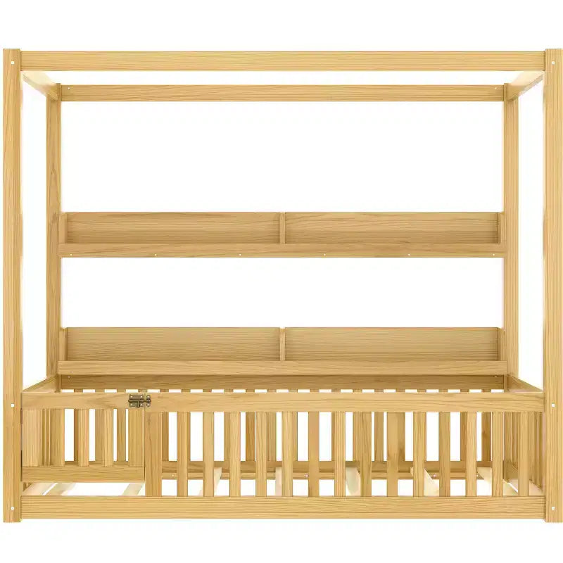 Letto a baldacchino con porta e mensole Light White / Naturale, Twin/Full, 1 bambino
