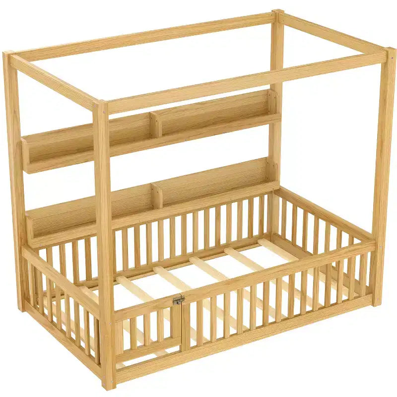 Letto a baldacchino con porta e mensole Light White / Naturale, Twin/Full, 1 bambino