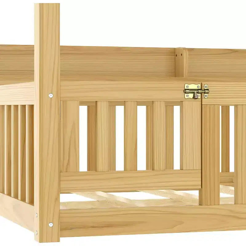 Letto a baldacchino con porta e mensole Light White / Naturale, Twin/Full, 1 bambino