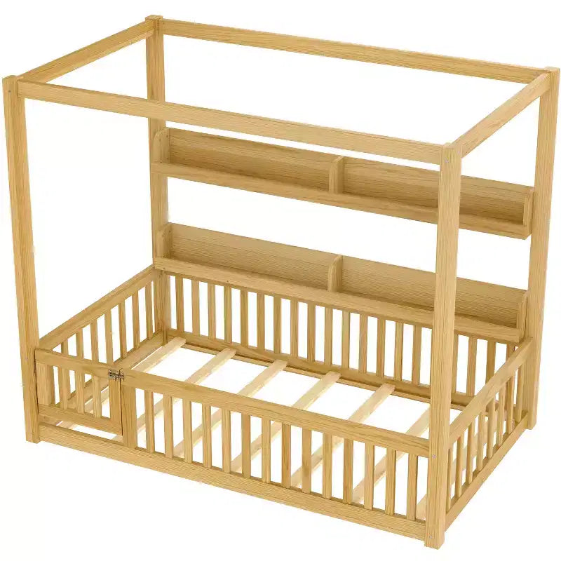 Letto a baldacchino con porta e mensole Light White / Naturale, Twin/Full, 1 bambino