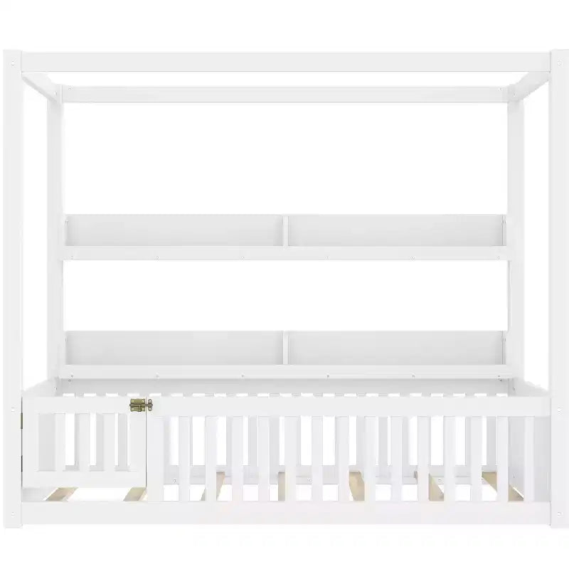 Letto a baldacchino con porta e mensole Light White / Naturale, Twin/Full, 1 bambino