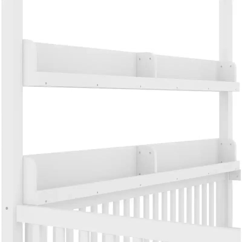 Letto a baldacchino con porta e mensole Light White / Naturale, Twin/Full, 1 bambino