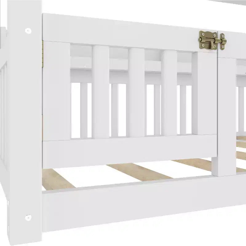 Letto a baldacchino con porta e mensole Light White / Naturale, Twin/Full, 1 bambino
