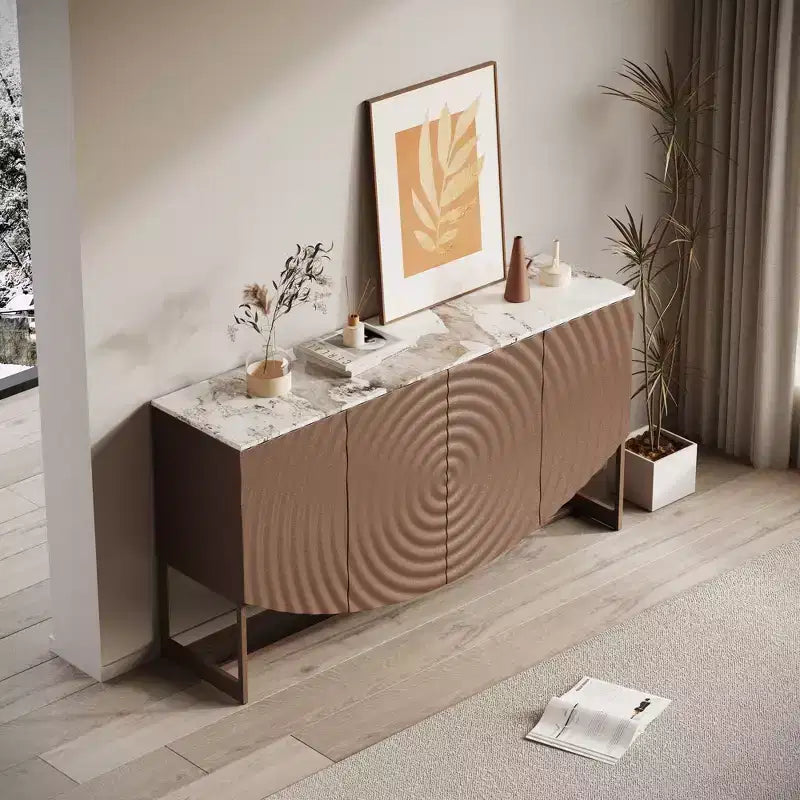 Madia Bianca con Texture a Onde, Mobile Contenitore a 4 Ante, Posti a Sedere 1–2 Stanze