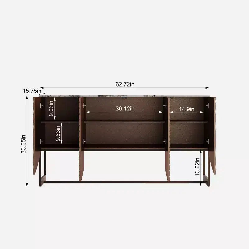 Madia Bianca con Texture a Onde, Mobile Contenitore a 4 Ante, Posti a Sedere 1–2 Stanze