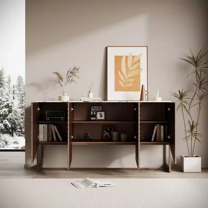 Madia Bianca con Texture a Onde, Mobile Contenitore a 4 Ante, Posti a Sedere 1–2 Stanze