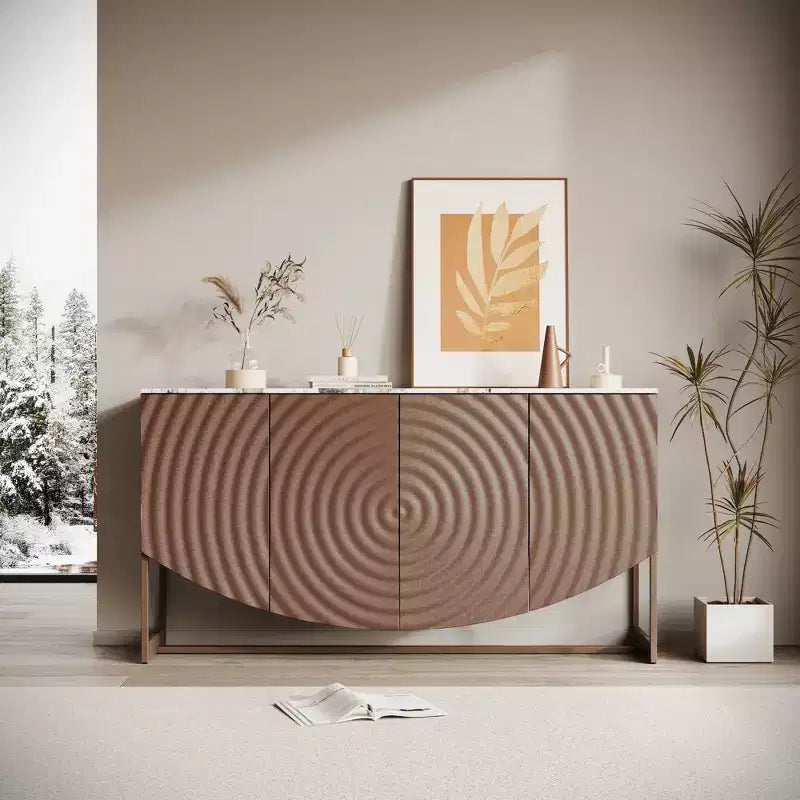 Madia Bianca con Texture a Onde, Mobile Contenitore a 4 Ante, Posti a Sedere 1–2 Stanze