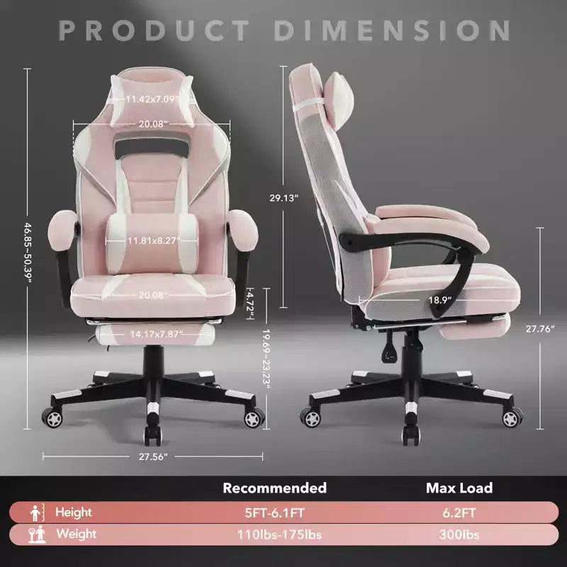 Sedia Gaming e Ufficio Nera / Rosa con Schienale Alto e Poggiapiedi – 1 Posto