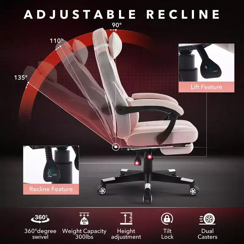 Sedia Gaming e Ufficio Nera / Rosa con Schienale Alto e Poggiapiedi – 1 Posto
