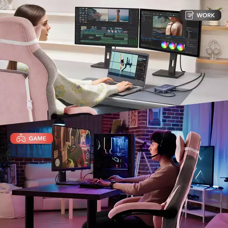 Sedia Gaming e Ufficio Nera / Rosa con Schienale Alto e Poggiapiedi – 1 Posto