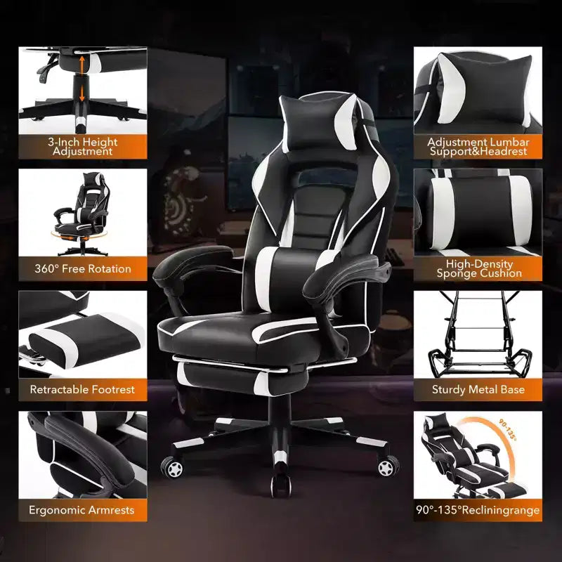Sedia Gaming e Ufficio Nera / Rosa con Schienale Alto e Poggiapiedi – 1 Posto