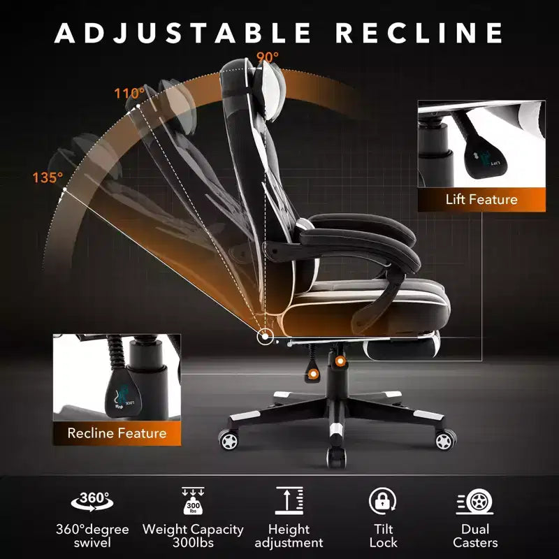 Sedia Gaming e Ufficio Nera / Rosa con Schienale Alto e Poggiapiedi – 1 Posto