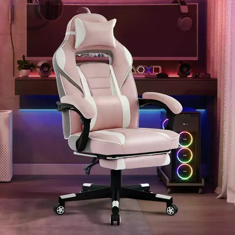 Sedia Gaming e Ufficio Nera / Rosa con Schienale Alto e Poggiapiedi – 1 Posto