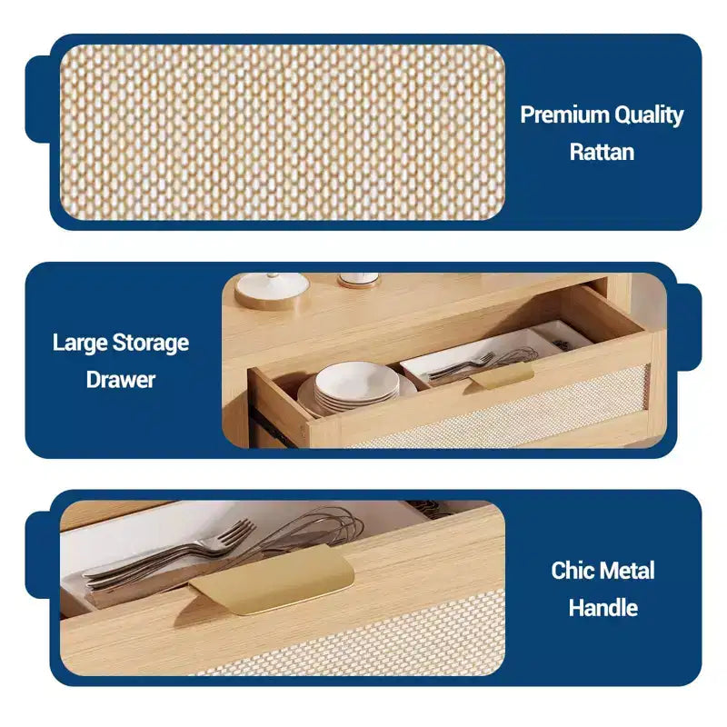 Madia Contenitore con Anta in Rattan Marrone Scuro / Marrone Chiaro, Credenza Moderna in Legno, Confezione da 2 o 3 pezzi