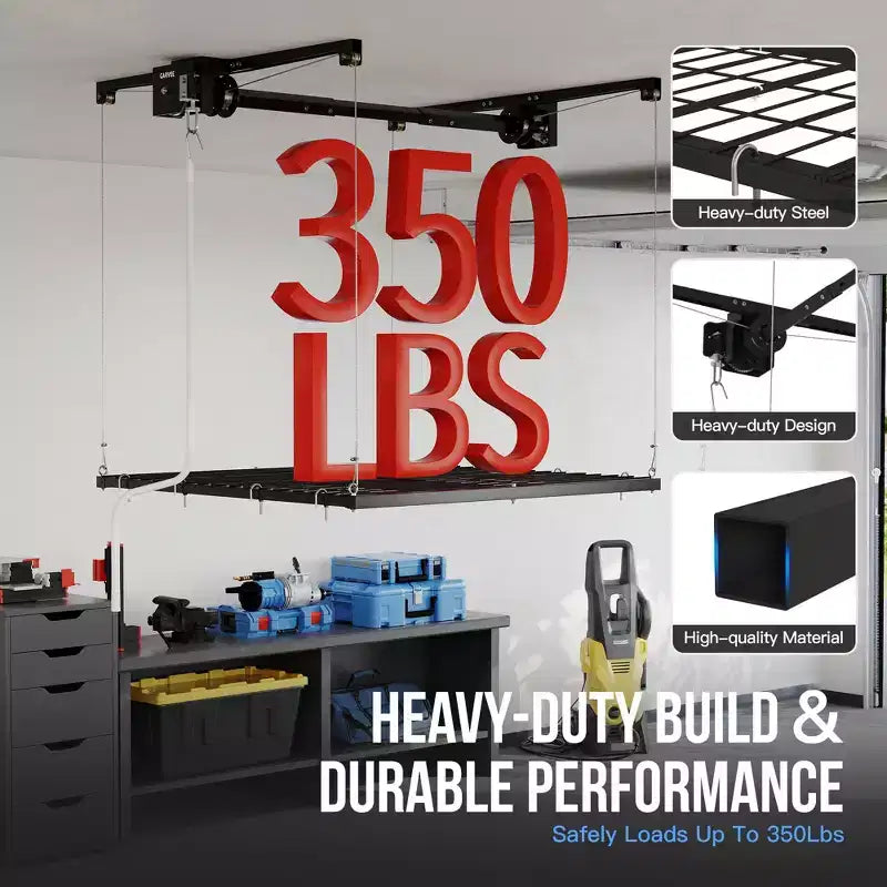 Scaffale Portaoggetti da Garage con Montaggio a Soffitto in Metallo Nero, 1,2x1,2 m, Capacità 158 kg
