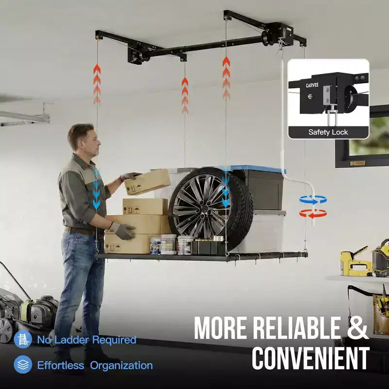 Scaffale Portaoggetti da Garage con Montaggio a Soffitto in Metallo Nero, 1,2x1,2 m, Capacità 158 kg