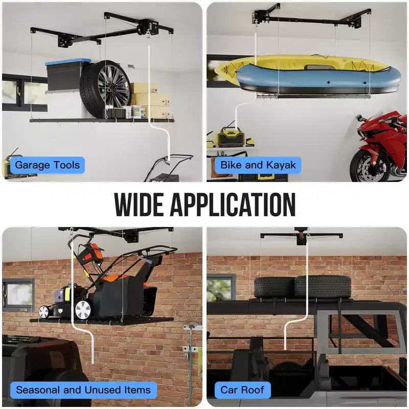 Scaffale Portaoggetti da Garage con Montaggio a Soffitto in Metallo Nero, 1,2x1,2 m, Capacità 158 kg