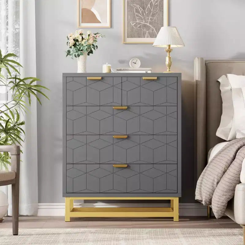 Cassettiera a 5 cassetti con gambe in metallo – Nero / Grigio / Bianco, Uso per 1 persona