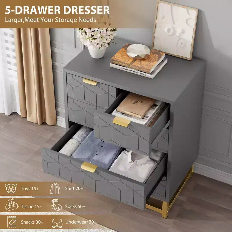 Cassettiera a 5 cassetti con gambe in metallo – Nero / Grigio / Bianco, Uso per 1 persona