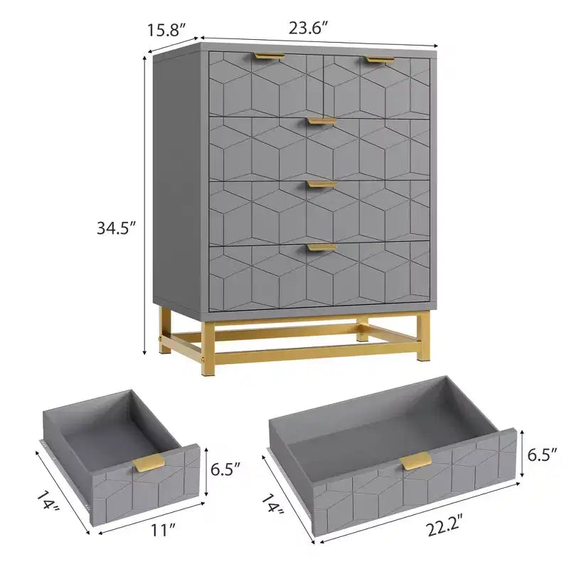 Cassettiera a 5 cassetti con gambe in metallo – Nero / Grigio / Bianco, Uso per 1 persona
