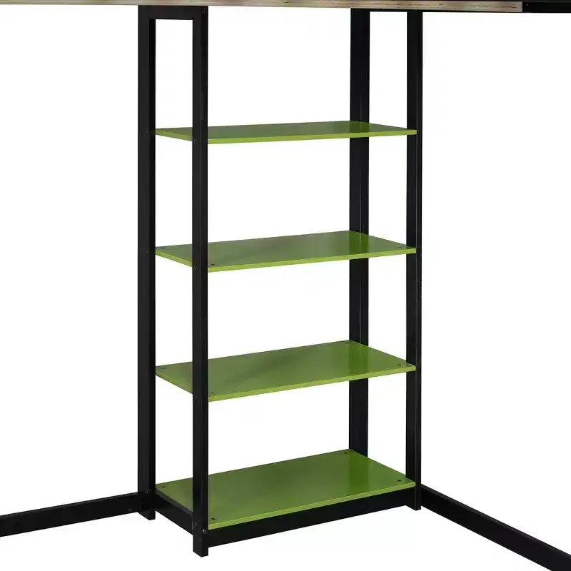 Letto a soppalco con scrivania e scaffali, una piazza, nero e blu / verde / rosso