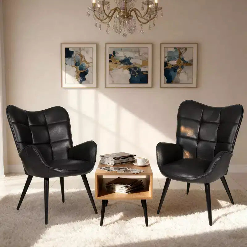 Sedia da pranzo imbottita Mid-Century | Nero / Grigio scuro / Grigio / Bianco | Similpelle | Gambe in metallo | Singola