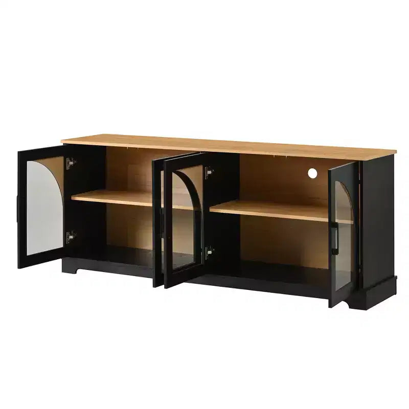 Mobile TV Nero/Blu/Noce | Ante in Vetro Semi-Curvo | Adatto per TV fino a 70"