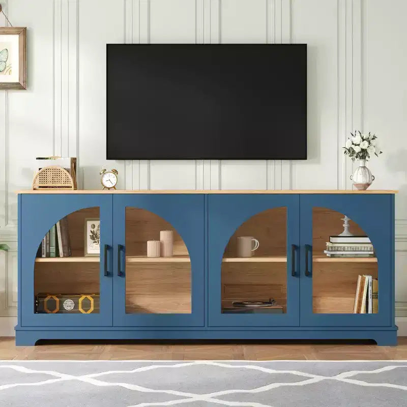 Mobile TV Nero/Blu/Noce | Ante in Vetro Semi-Curvo | Adatto per TV fino a 70"
