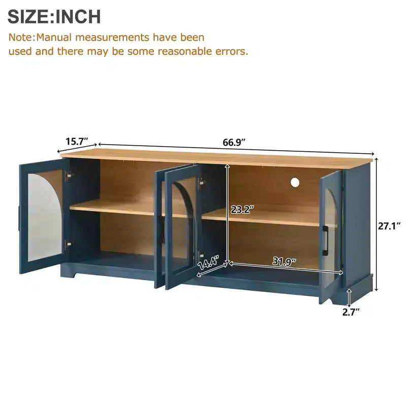 Mobile TV Nero/Blu/Noce | Ante in Vetro Semi-Curvo | Adatto per TV fino a 70"