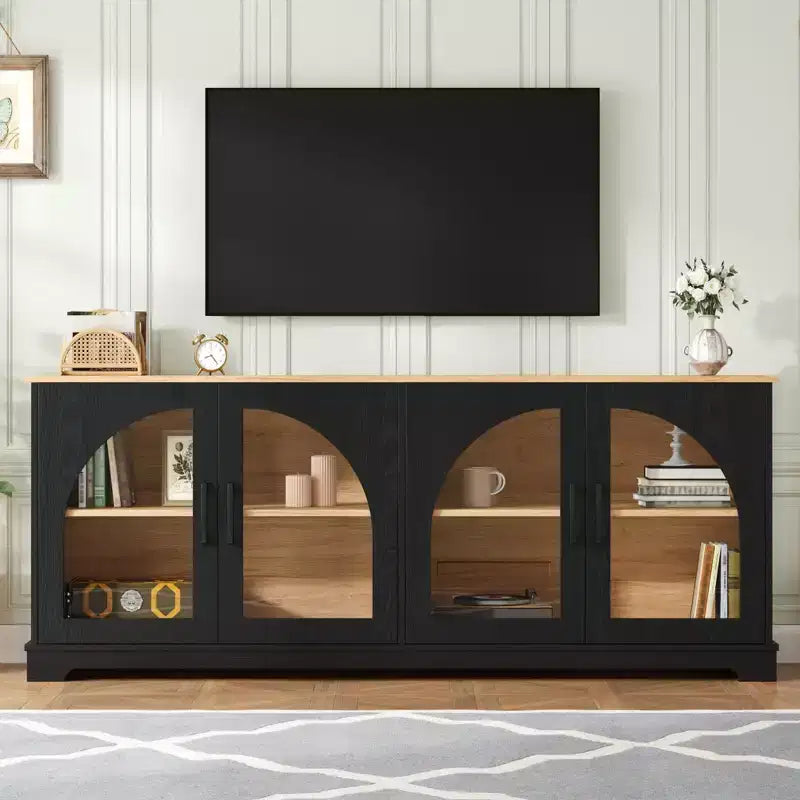 Mobile TV Nero/Blu/Noce | Ante in Vetro Semi-Curvo | Adatto per TV fino a 70"