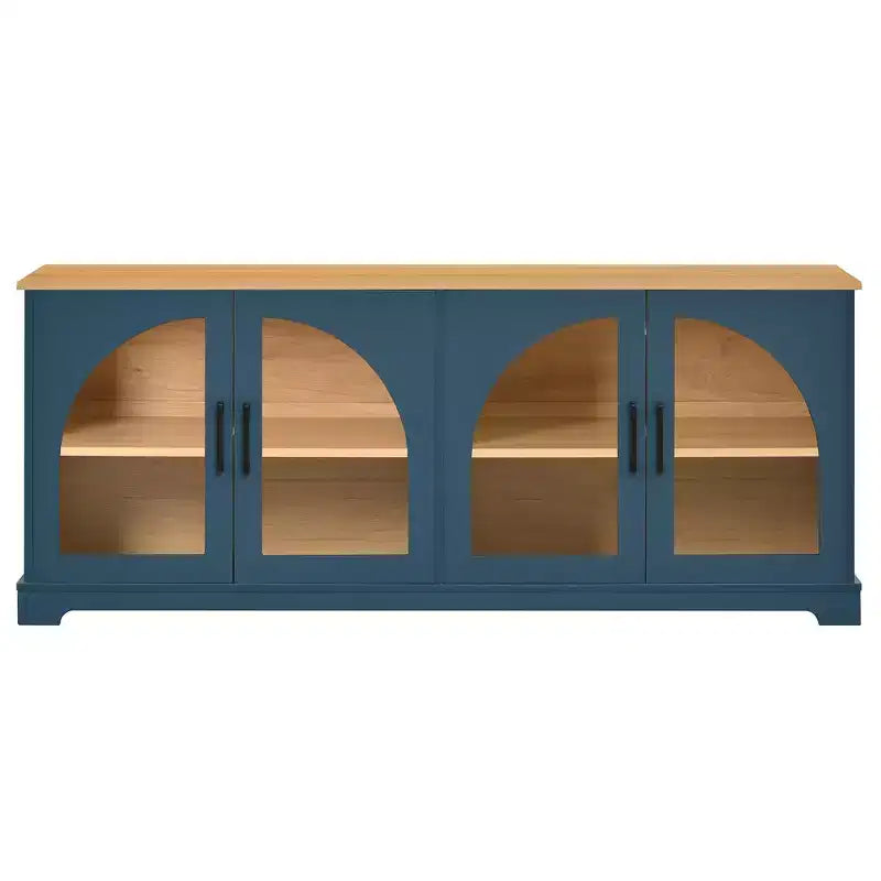 Mobile TV Nero/Blu/Noce | Ante in Vetro Semi-Curvo | Adatto per TV fino a 70"